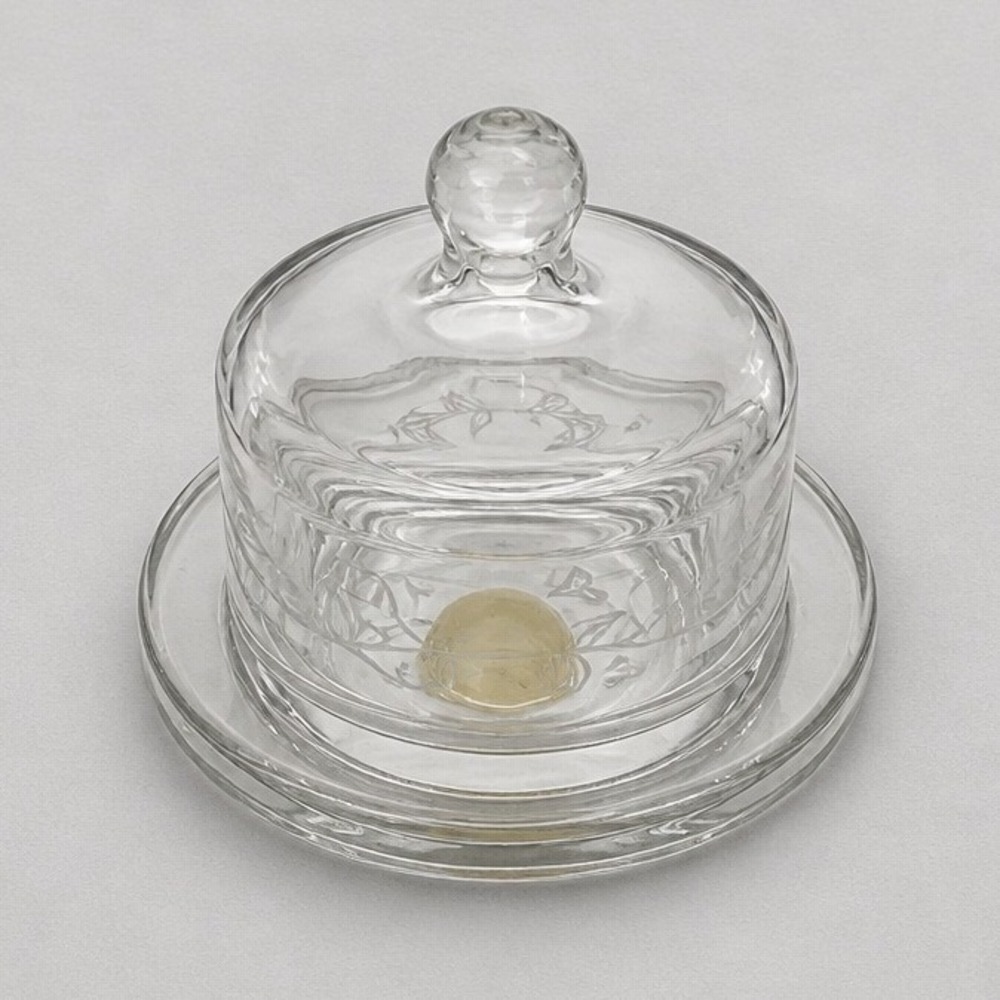 Princess House‎ Heritage Butter Dish 3in Etched Floral Glass Round Dome Lid USA